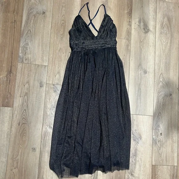 Dress Day Women’s Elegant Navy Blue Gold Sparkle Evening Dress Small - Picture 5 of 5